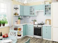 Небольшая угловая кухня в голубом и белом цвете Ленинск-Кузнецкий